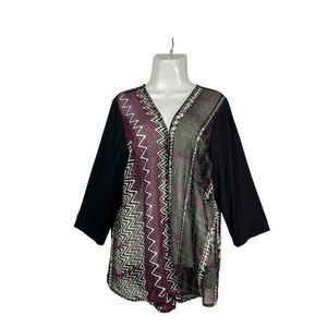 Cato Wrap Top Women 18 20W Multi Color Geometric Sheer 3/4 Sleeve Blouse Casual